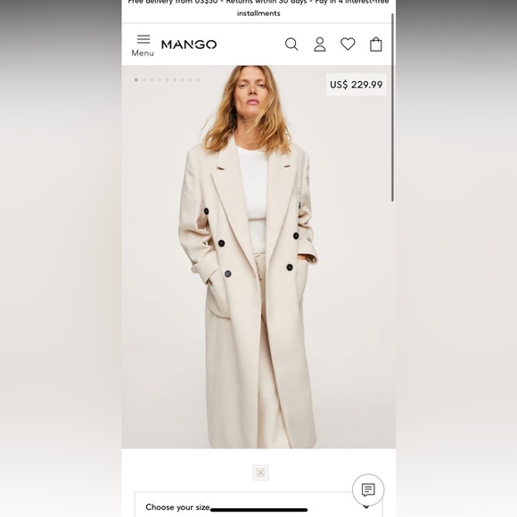 Mango double breasted wool coat size XS in cream - Picture 2 of 5